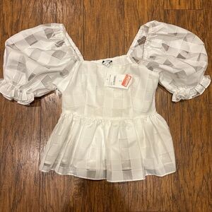 NWT 🏷️ WHITE PEPLUM CHECKERED BLOUSE SIZE XS